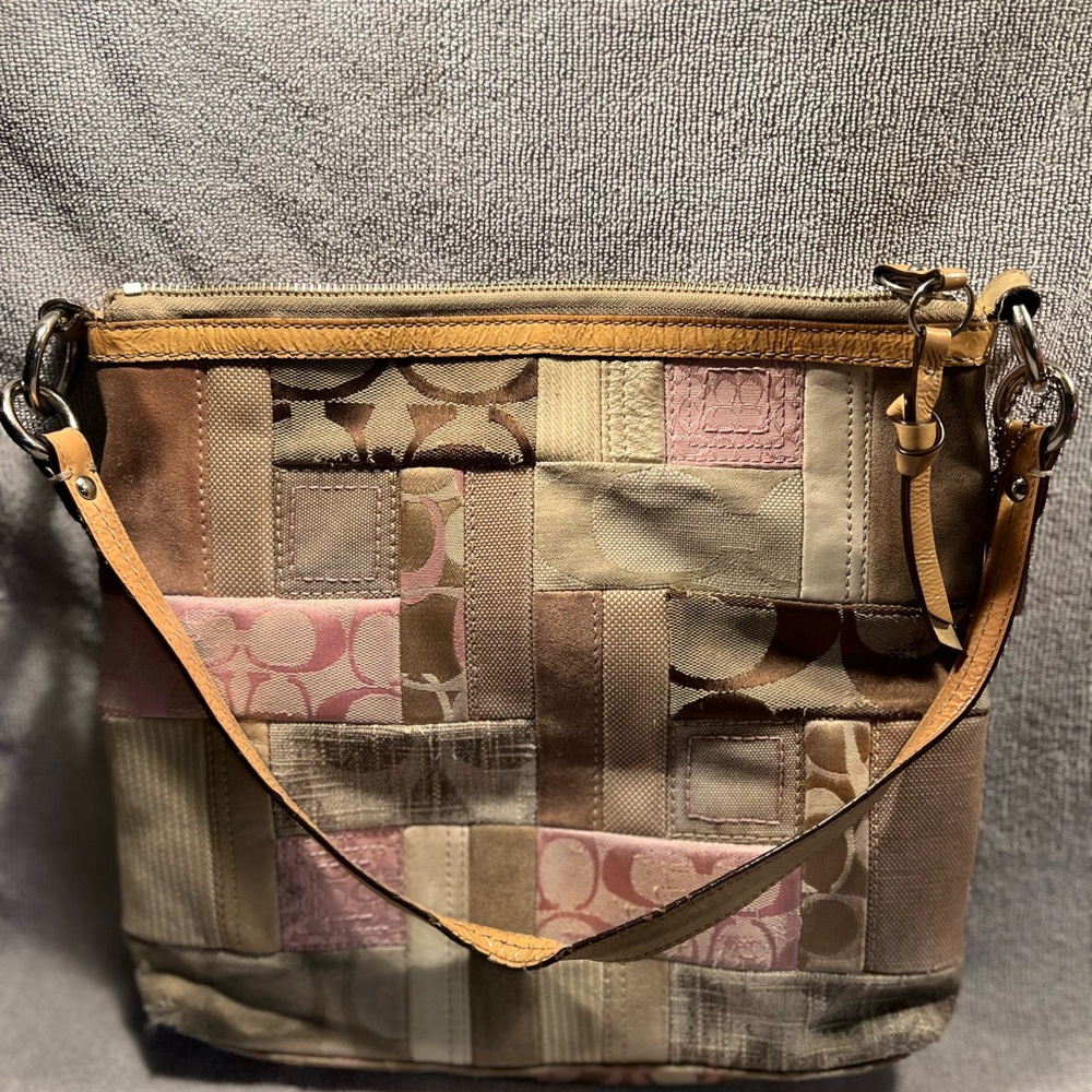 Coach Patchwork Shoulder Bag in Pink and Brown